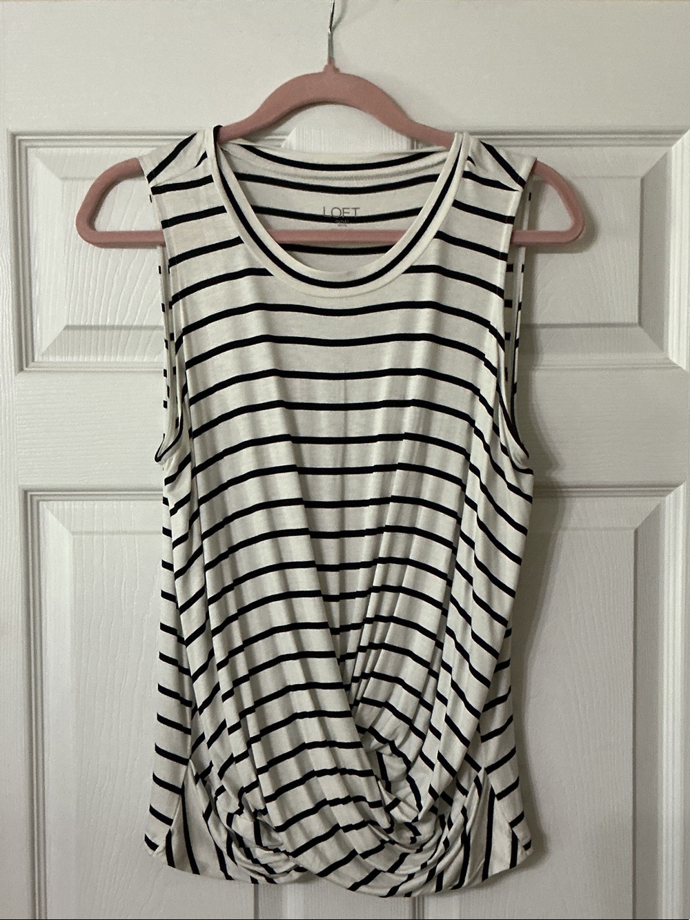 LOFT White & Black Striped Twist-Hem Tank